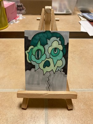 ACEO Original Mixed Media Painting Art Card ATC Skull Chelle #140
