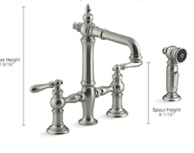 Kohler Artifacts Bridge Kitchen Faucet  K-76520-4-CP  Polished Chrome NEW