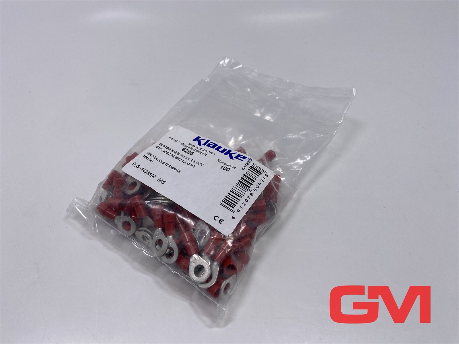 VE 100x Klauke Crimp Terminal Lug 6205 0.5-1mm² M5 DIN46237