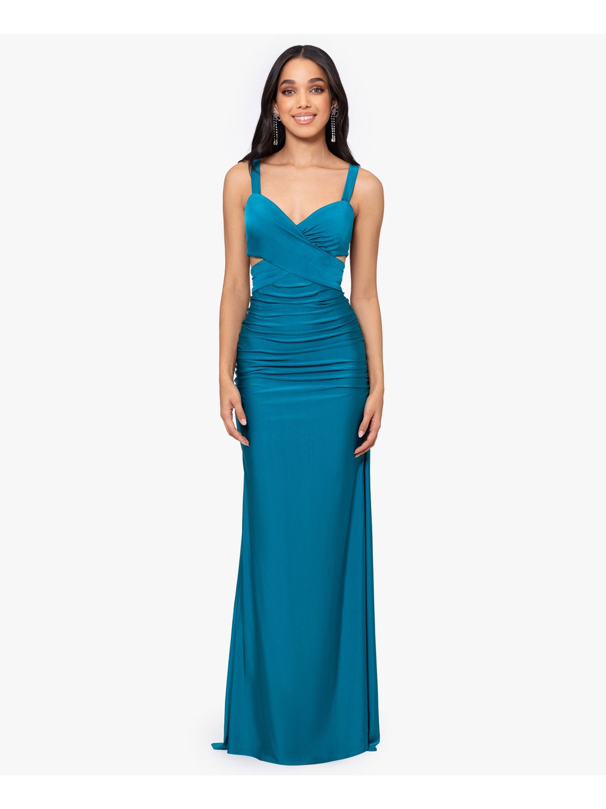 BLONDIE NITES Womens Teal Tie Open-back Cutout Sides Lined  Dress Juniors 13