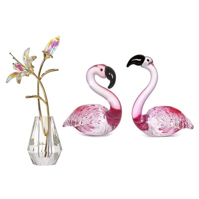 LONGWIN Bundle of Crystal Tiger Lily Flower Figurine and Flamingo Figurine Ho...