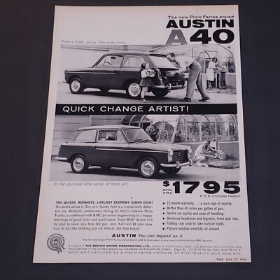 1959 Austin A40 Advertisement Vintage 1950s Car Print Ad