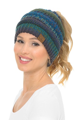 C.C BeanieTail Soft Stretch Cable Knit Messy High Bun Ponytail Beanie Hat - Picture 158 of 230