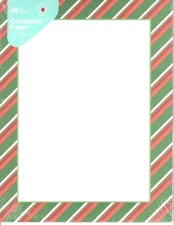 Merry Christmas Red Green Stripes Computer Letter Paper - 40 Sheets - New