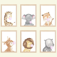 Safari Tiere Kaugummi 6Er Set Bilder Giraffe Elefant Tiger Reh LöWe Kinderzimme