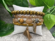 4 PC Handmade Boho Beaded Stackable 6.5  Plus Stretch Bracelet Set New A2789