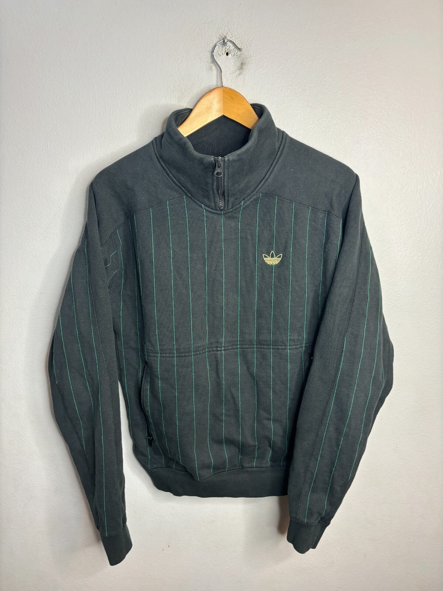 adidas Tyshawn Jacket Men's S Black Green Stripe High Neck Pullover Sweater  1136