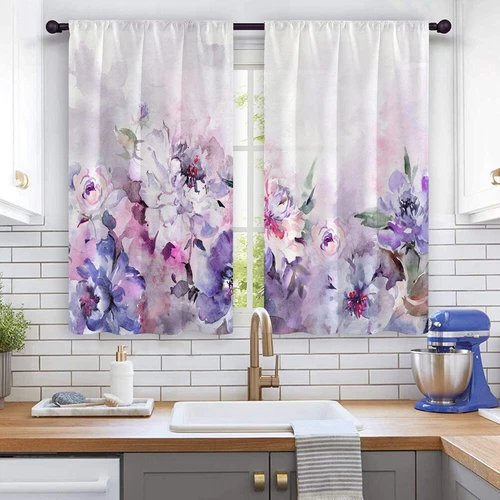 2X Rod Pocket Floral Blackout Valance Kitchen Waterproof Window Curtains Drapes - Picture 22 of 54