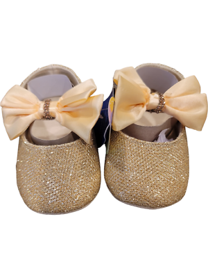 Baby Size Flats Shoes Gold Glitter Bow for Sparkle Spotlight