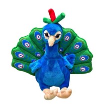 Peacock Plush Perry Colorful 10 Inch Soft Stuffed Animal Bird Doll Blue Green