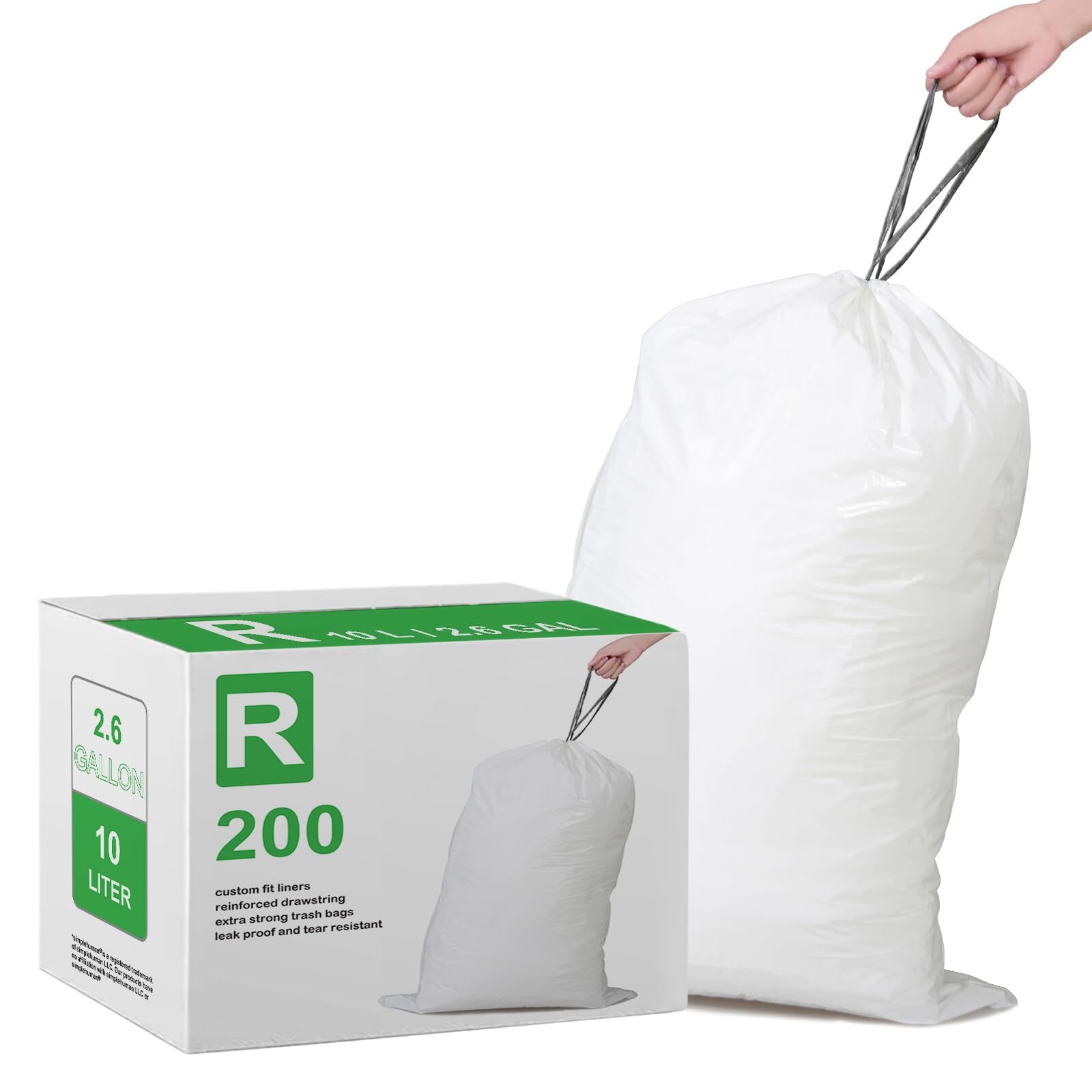 Code R (200 Count) Heavy Duty Trash Bags 1.2 Mil THICK Custom Fit 2.6 Gallon ...