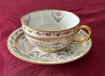 Antique 1900 Jean Pouyat JPL Limoges POY63 Flowers Acorns Porcelain Cup & Saucer