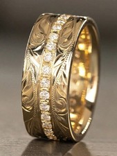 Yellow Gold Floral Engraved Ring With Cubic Zirconia Size 7 8 9 10