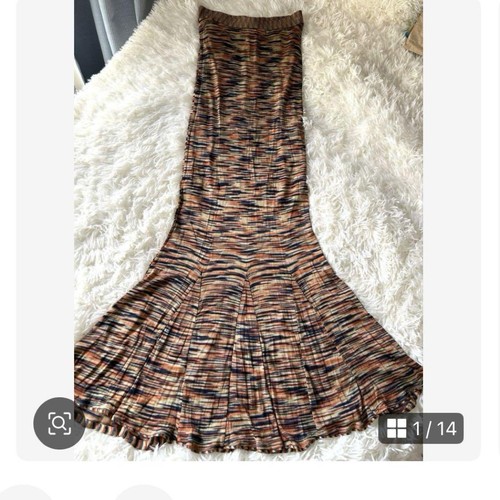 MISSONI Vintage Strapless Knit Long Dress Flare Hem Multicolor Size 46 Japan - Picture 2 of 24