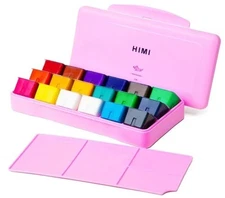 HIMI Gouache Paint Set, 18 Colors x 30ml Jelly Cup, Portable Case with Palette