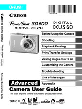 Canon POWERSHOT SD600 ELPH IXUS 60 Digital Camera User Owner Instruction Manual