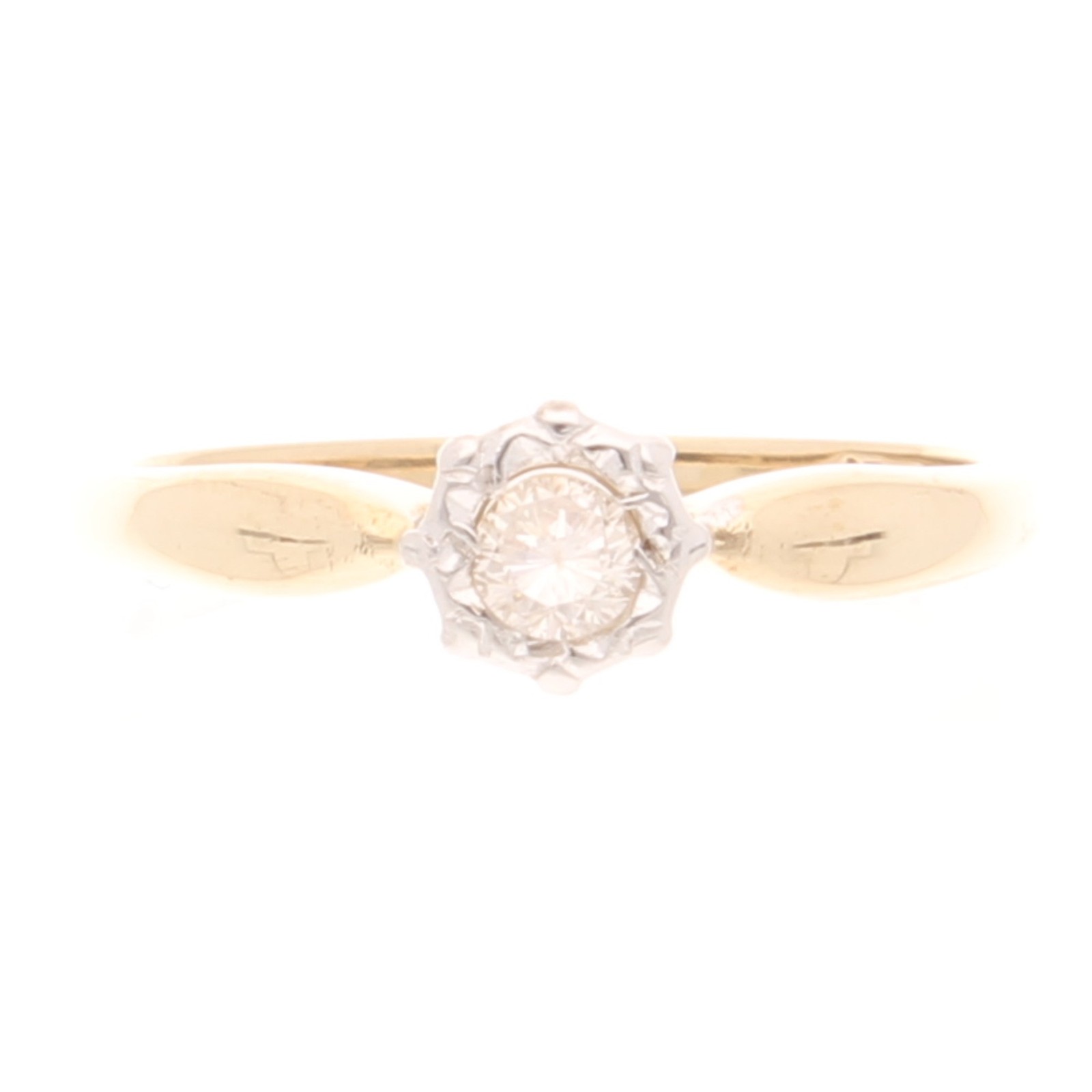 Vintage 9Carat Yellow Gold 0.45ct Diamond Illusion Set Solitaire Ring (Size N)
