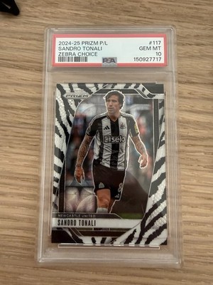 2024-25 Panini Prizm Premier League Sandro Tonali Prizm Zebra /15 Psa 10