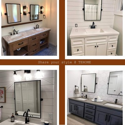 Black Metal Framed Pivot Rectangle Bathroom Mirror Tilting Beveled Vanity Mirror