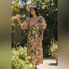 Vici Floral Puff Sleeve Wrap Midi Dress Size Small