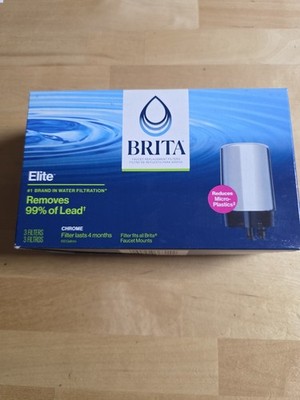 Brita Elite Faucet Replacement Filters 3 Pack Chrome FR-200 Removes 99% Lead