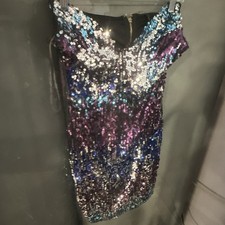 Fashion Nova Women's Multicolor Sequin V-Neck Strappy Bodycon Mini Dress L