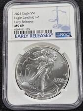 🌟 2021 American Silver Eagle T-2 1 oz $1 Coin NGC MS69 Early Releases