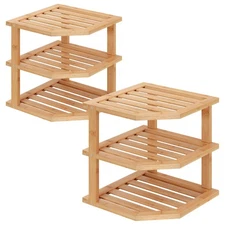3 Tier Bamboo Corner Shelf 2 Pack Dish Drying Rack Kitchen Spice Plate Organizer