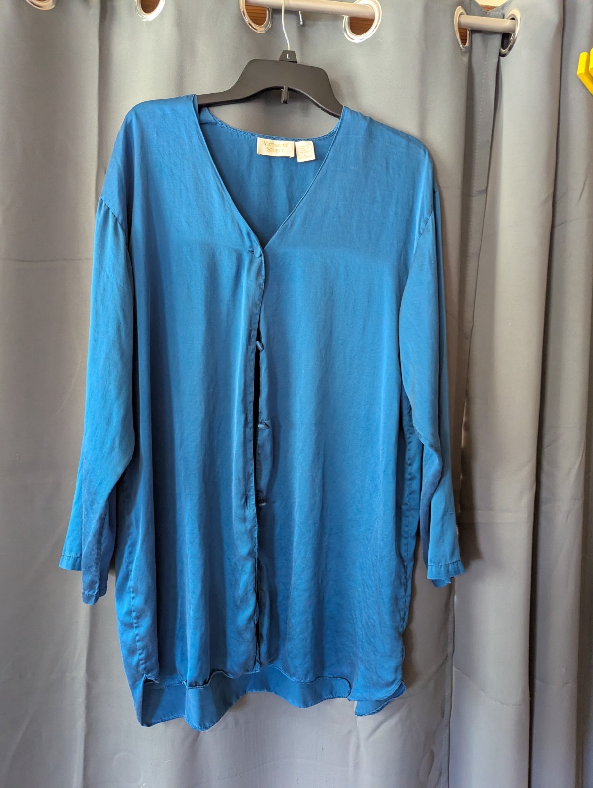 Vintage Victoria's Secret Women's Gold Label Blue 100% Silk Night Shirt  Large
