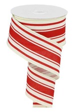 Farmhouse Stripe on Cotton Wired Edge Ribbon 2.5 Inches x 10 Yards Ivory, Fa...