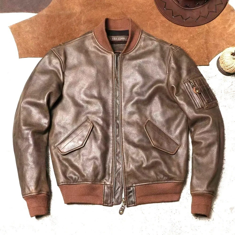 Men's Genuine Black Lambskin Leather Jacket Slim Fit Casual Bomber Jacket
