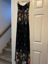 Sky Small Black Strapless Feather Maxi Dress Long Halter Nwot New Y2K Fall Fairy