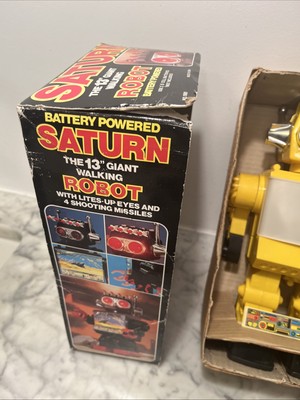 RARE!! Kamco Saturn YELLOW Robot 13” In Box W/ Sticker & Rockets
