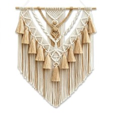 Handmade Macrame Wall Hanging Beige Polycotton Boho Home Decor 70cm