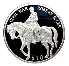 2000 LIBERIA $10 Dollars Civil War Robert e, Lee .999 Silver Proof Coin
