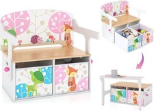 Kids Table and Chair Set, 3-in-1 Convertible Wooden Toy Storage Bench w/Handle