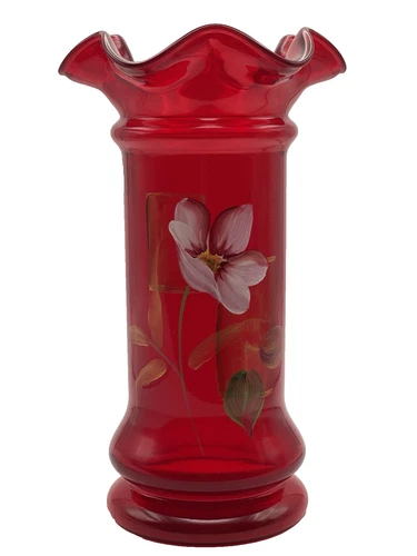 Fenton Art Glass Ruby 9" Pillar Vase Lmt Ed 203/300 - Crimp - Alice Farley