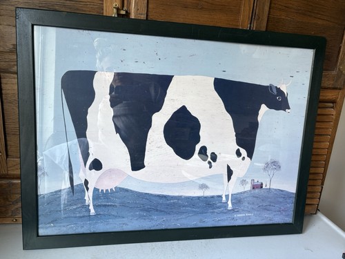 Vermont Cow by Warren Kimble Folk Art print framed 30x22” Americana Picture