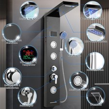 Edelstahl Duschpaneel Duschsäule Regendusche DE LED Duschset Schwarz
