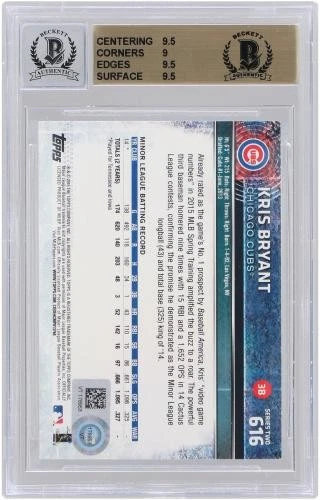 Kris Bryant Cubs Signed 2015 Topps MLB Batting #616 Beckett 9.5/10 Rookie Card - Image 2 of 3