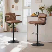Set of 2 PU Leather Swivel Bar Stools Adjustable Counter Chairs for Dining Room