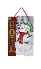 Noel Snowman Glittered Wood Welcome Sign, 14x9
