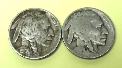 2 Buffalo Nickels 1916 Very Fine & 1916-S Very Good