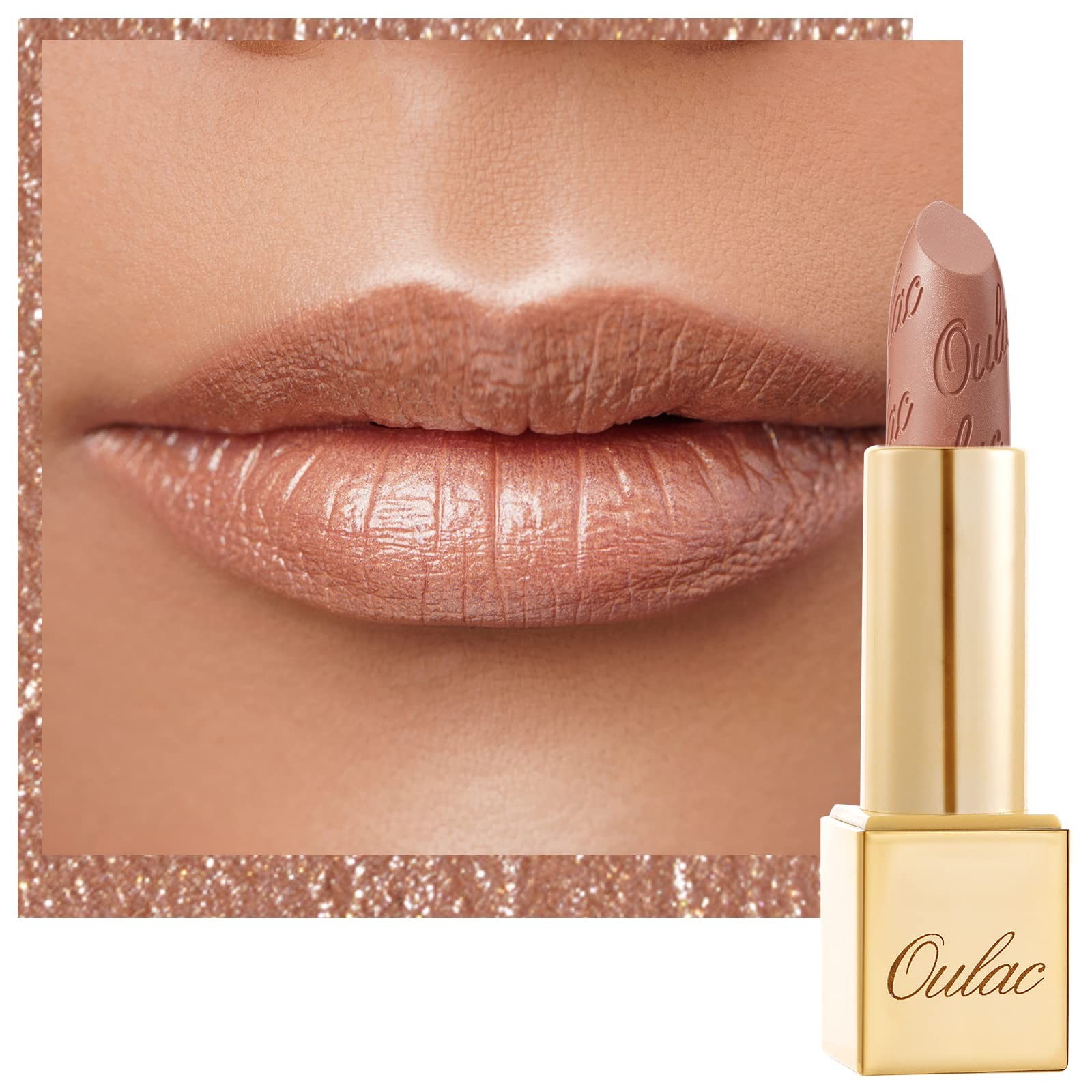 OULAC Metallic Shine Glitter Lipstick, 50 g (Pack of 1), (10) Sahara Gold - Image 4