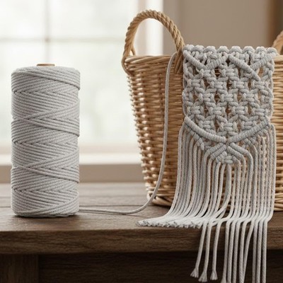 Macrame Cord 3mm x 109 Yards, Natural Cotton Twisted Rope Craft Cord on Spool fo