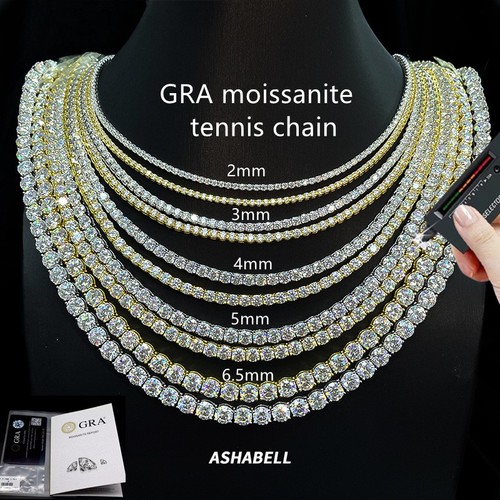 2-6.5mm VVS1 D Moissanite Tennis Chain Bracelet Necklace 925 Sterling Silver - Bild 2 von 34