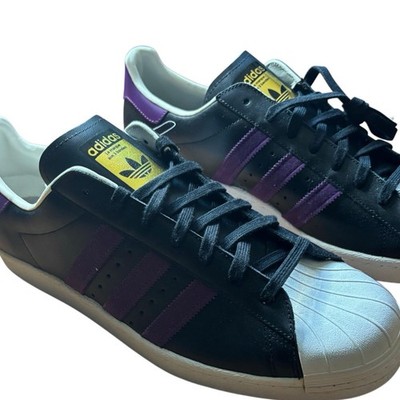 adidas Superstar Men's Black Purple White Low Top Lace Up Shell Toe Sneakers