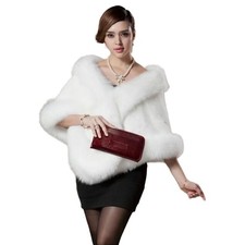 Women's Faux Fur Shawl Luxury Long Shawl Coat Winter Warm Cloak Cape Shrug fo...