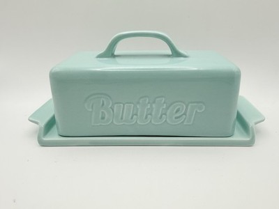 Dowan Blue Ceramic Rectangular Covered Butter Dish with Lid, Glossy, 7 Inch