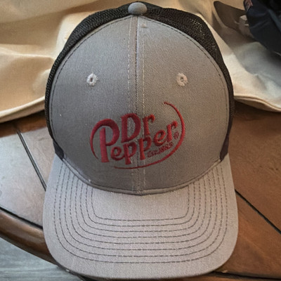 Dr Pepper Gray & Black Mesh Trucker Hat Cap with Red Logo, Soda Theme